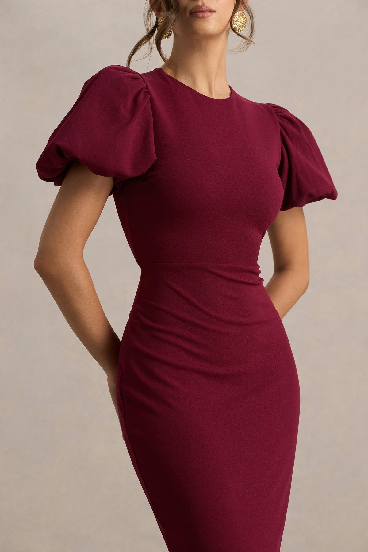 Dakota | Burgundy midiklänning med puffärm