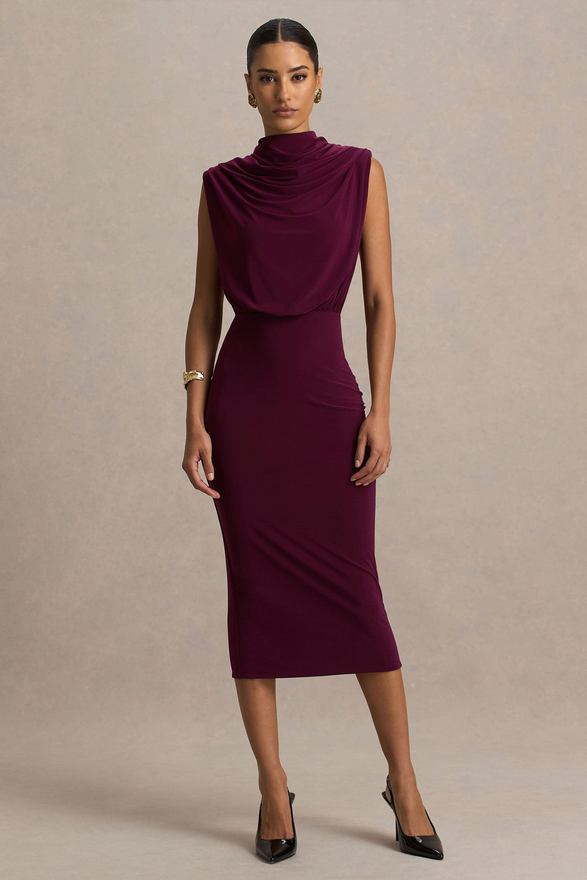 Hermia | Burgundy midiklänning med draperad överdel