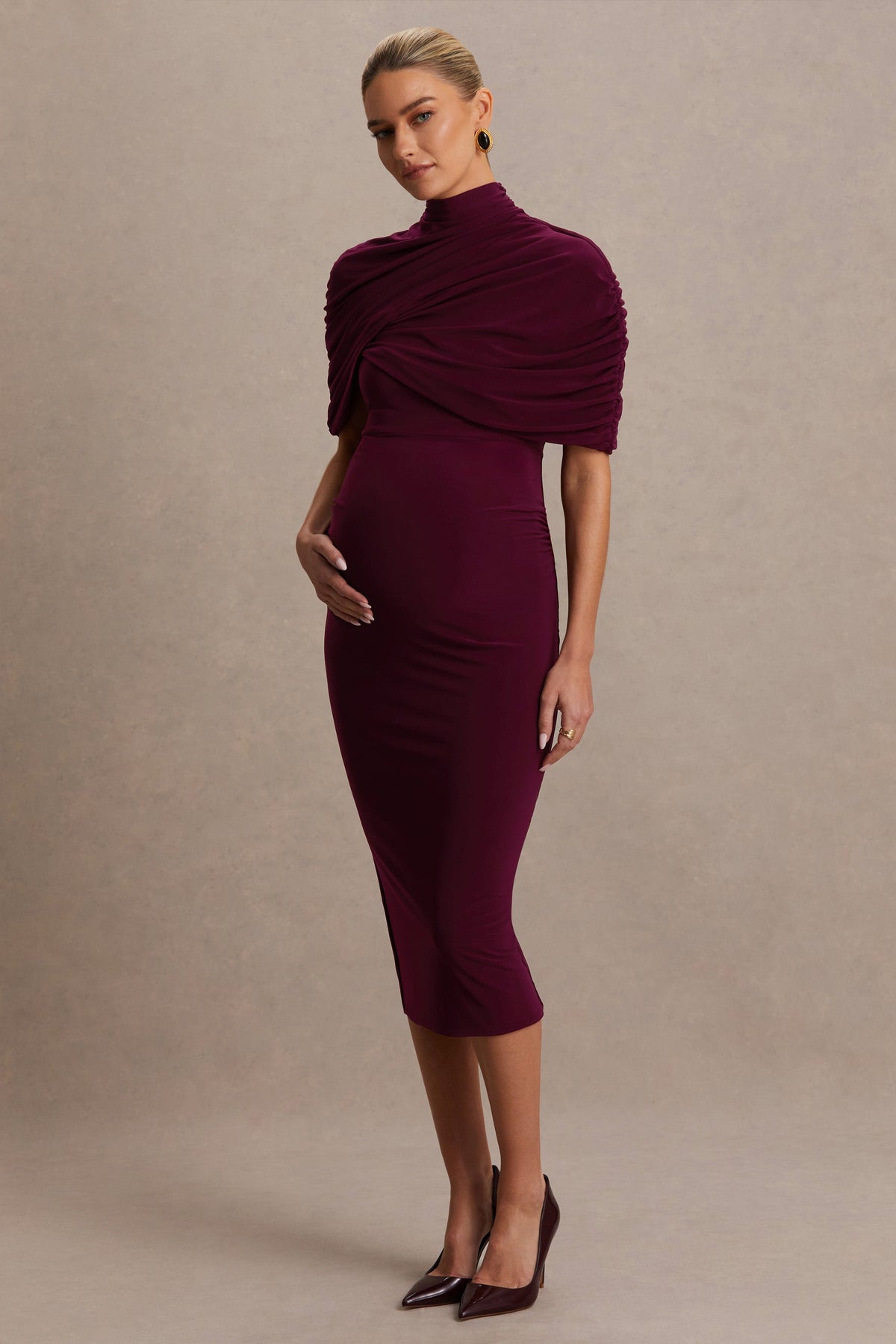 Augustina | Burgundy midiklänning i gravidmodell med capeärm
