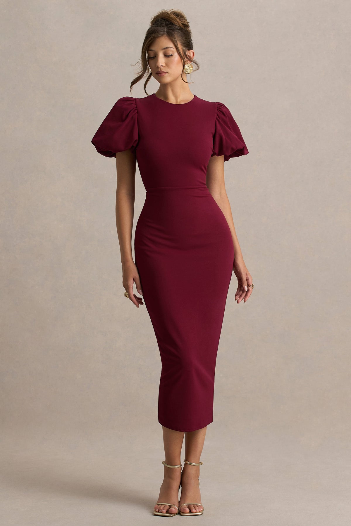 Dakota | Burgundy midiklänning med puffärm