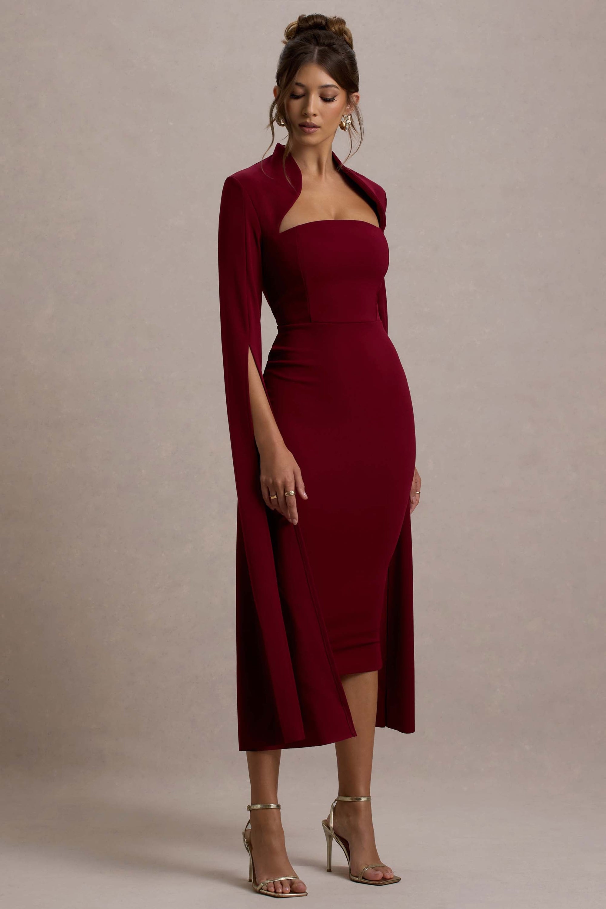 Linden | Burgundy midiklänning med capeärm