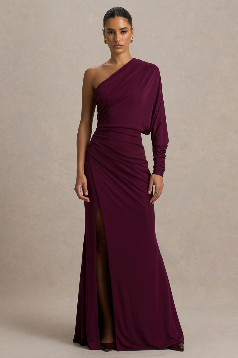 Lola | Burgundy enaxlad långklänning med slits