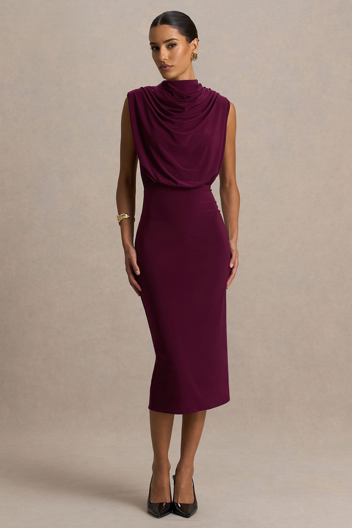 Hermia | Burgundy midiklänning med draperad överdel