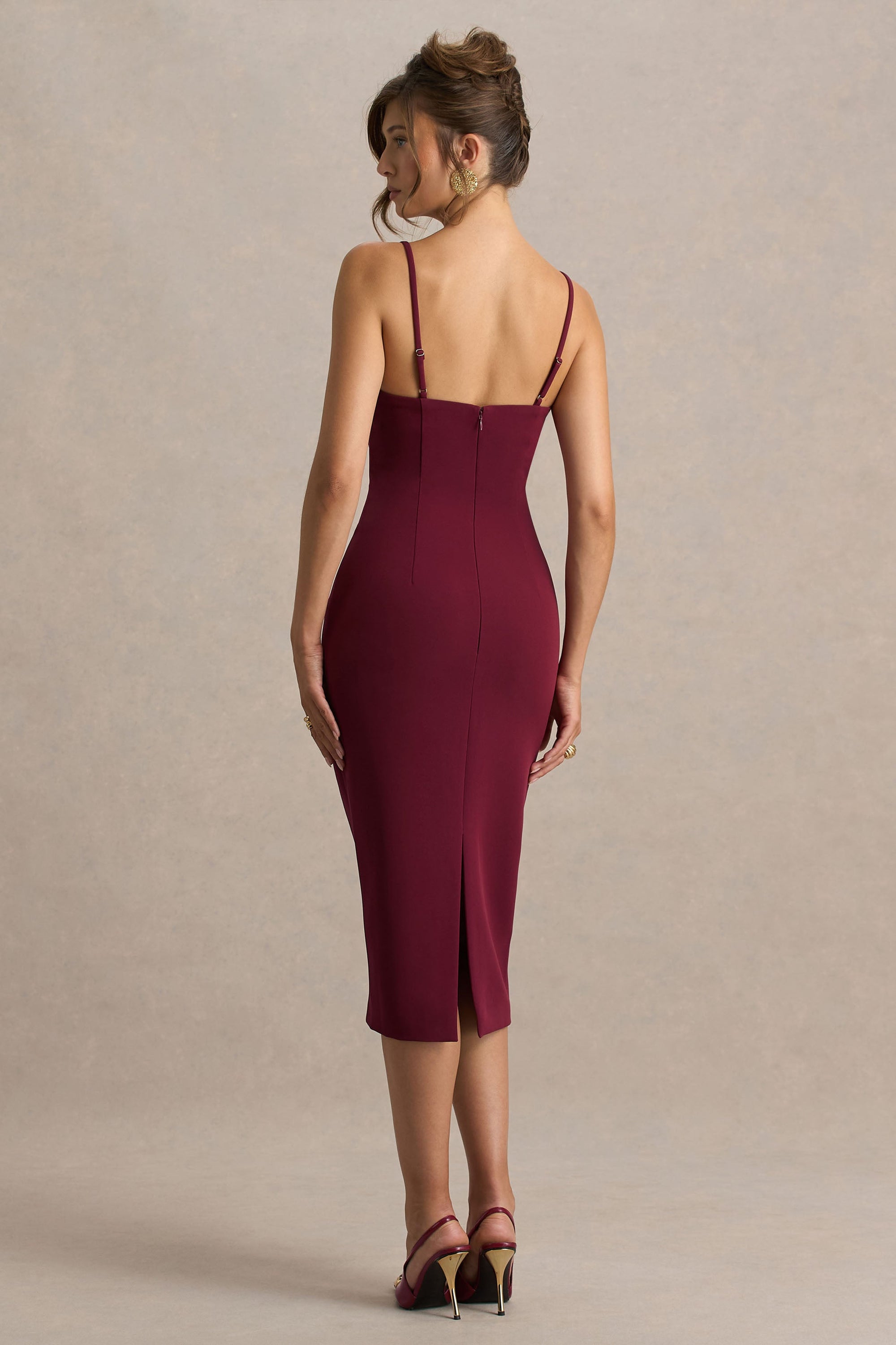 Baylor | Burgundy midiklänning med avtagbar cape