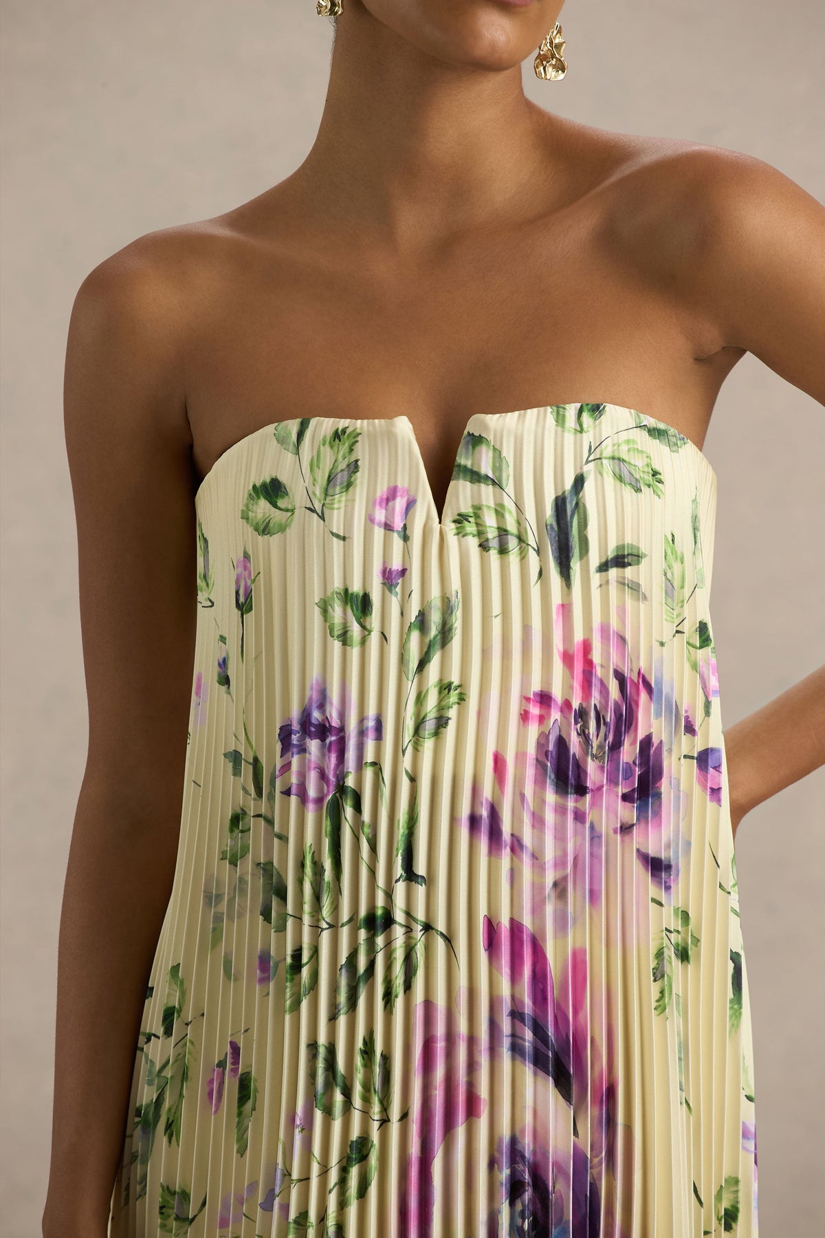 Bergamot | Ljusgul långklänning med blommönster