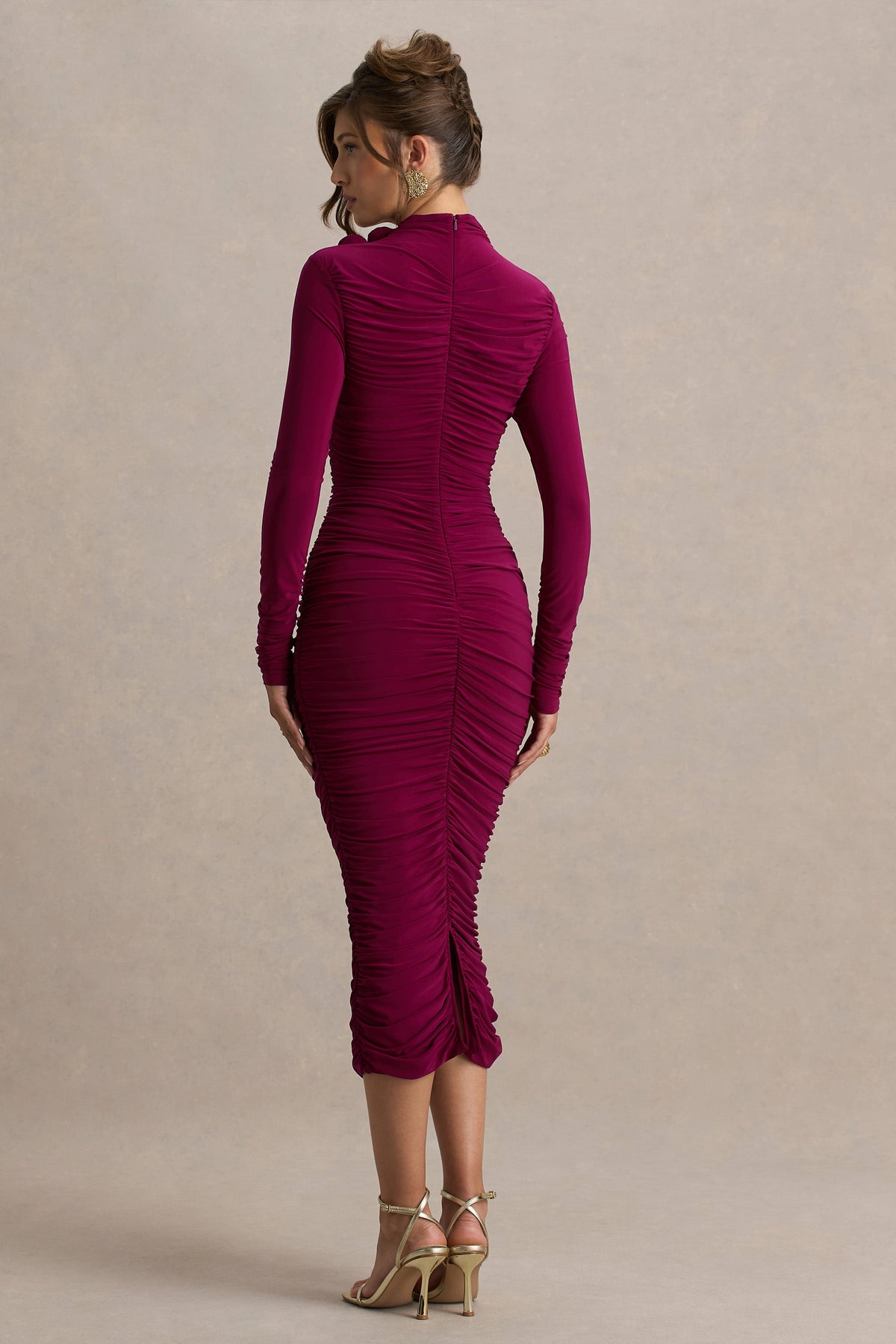 Tamala | Burgundy midiklänning med rynkade detaljer