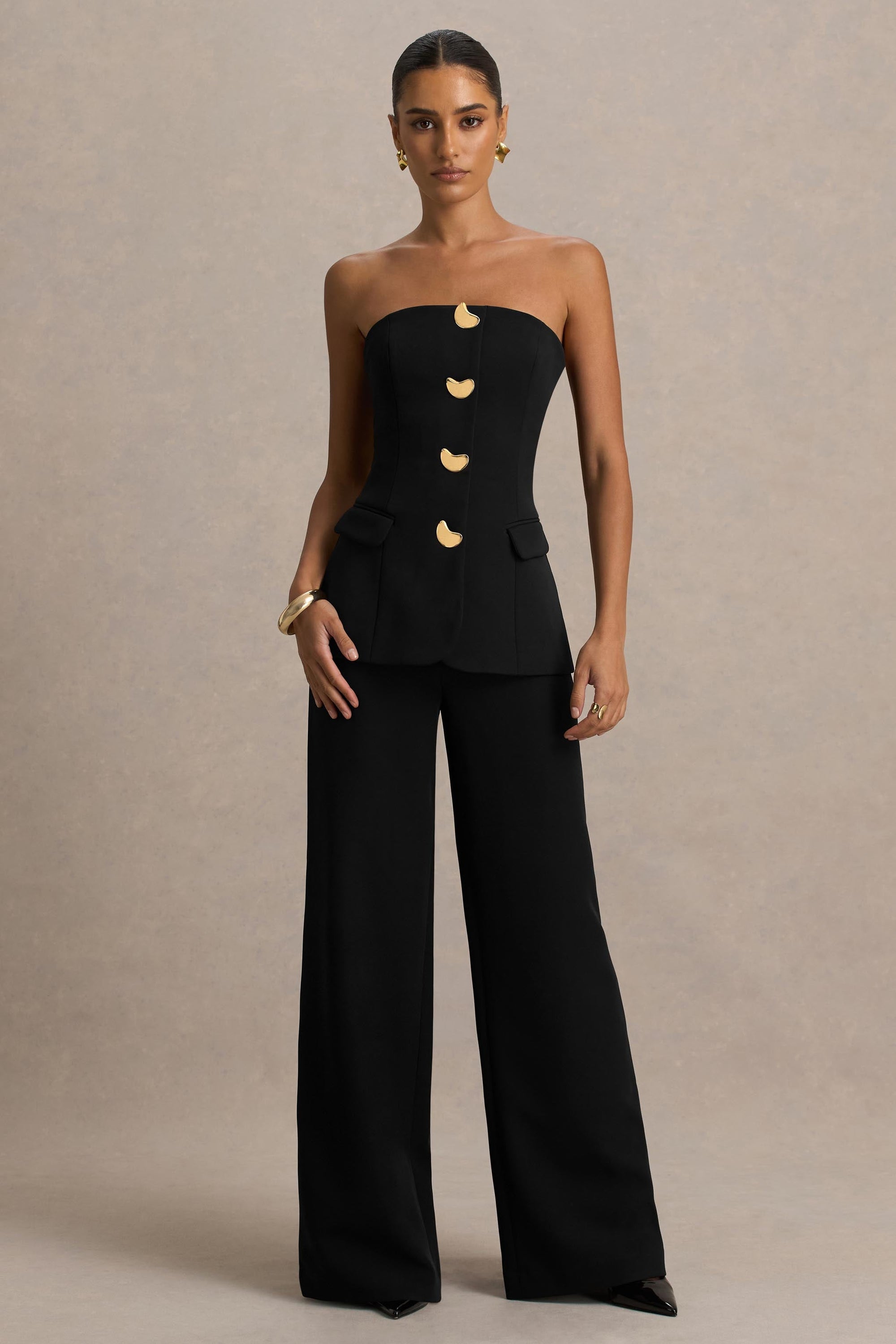 Zoey | Svart axelbandslös byxdress