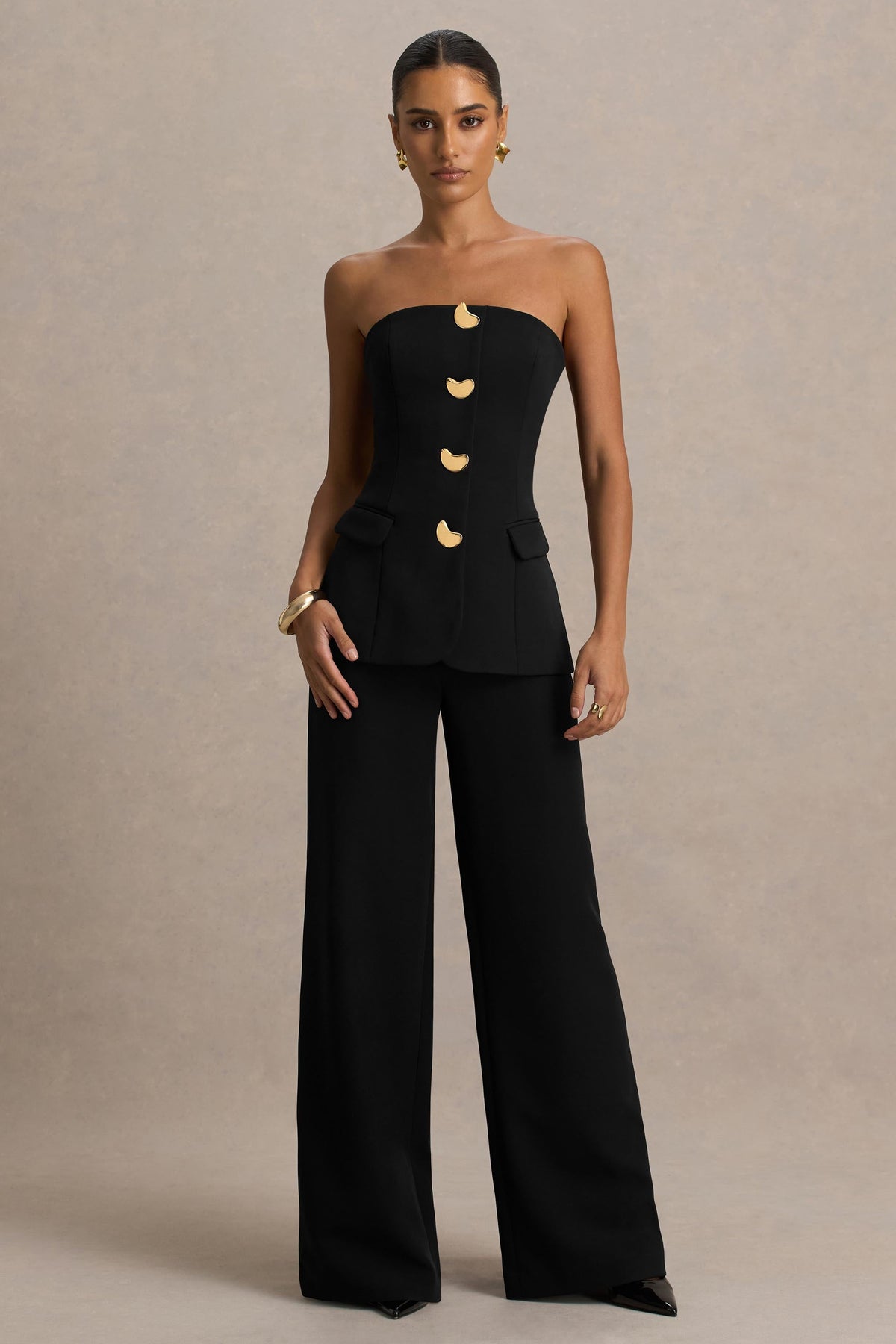 Zoey | Svart axelbandslös byxdress