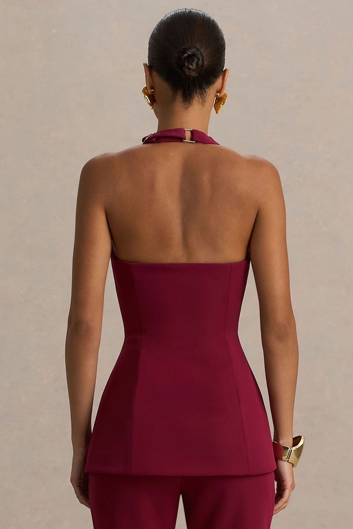 Tecla | Burgundy skräddarsydd väst med halterneck