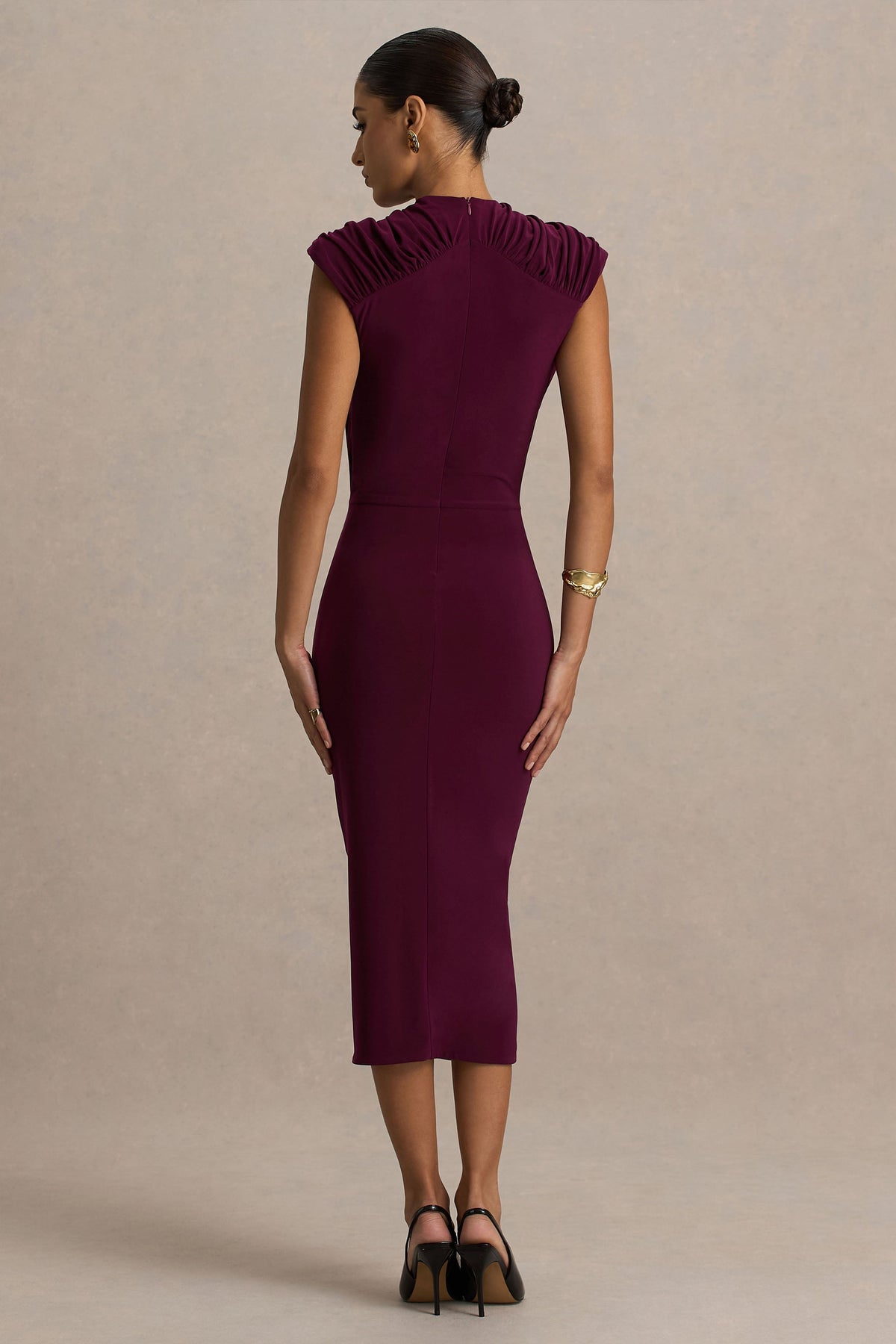 Hermia | Burgundy midiklänning med draperad överdel