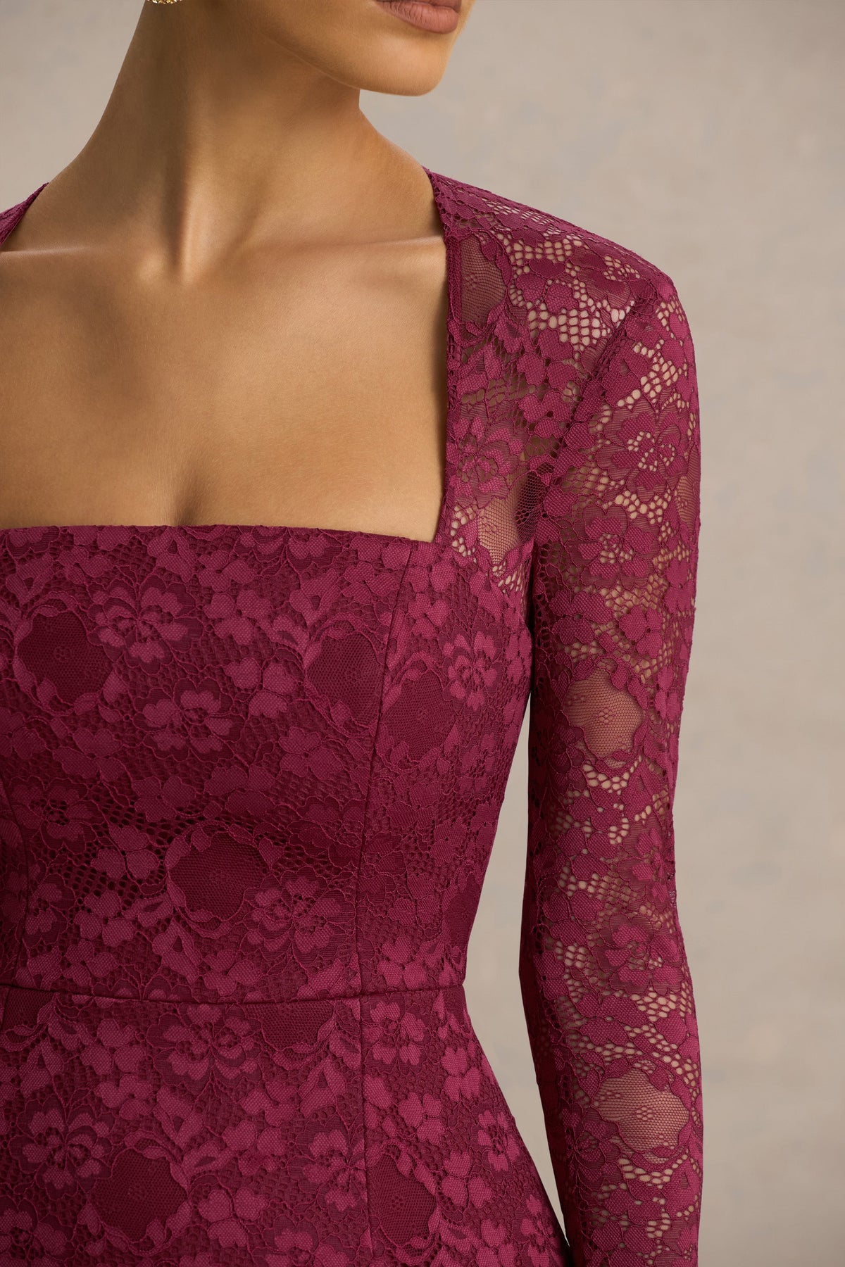 Bijou | Burgundy långärmad miniklänning i spets