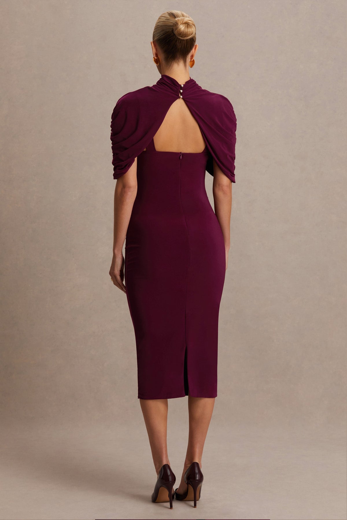 Augustina | Burgundy midiklänning i gravidmodell med capeärm