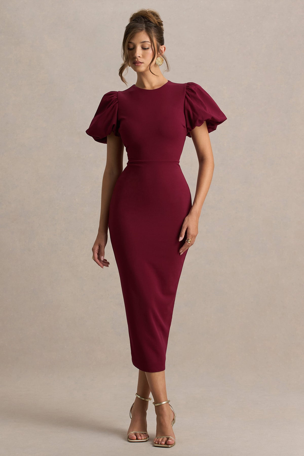 Dakota | Burgundy midiklänning med puffärm