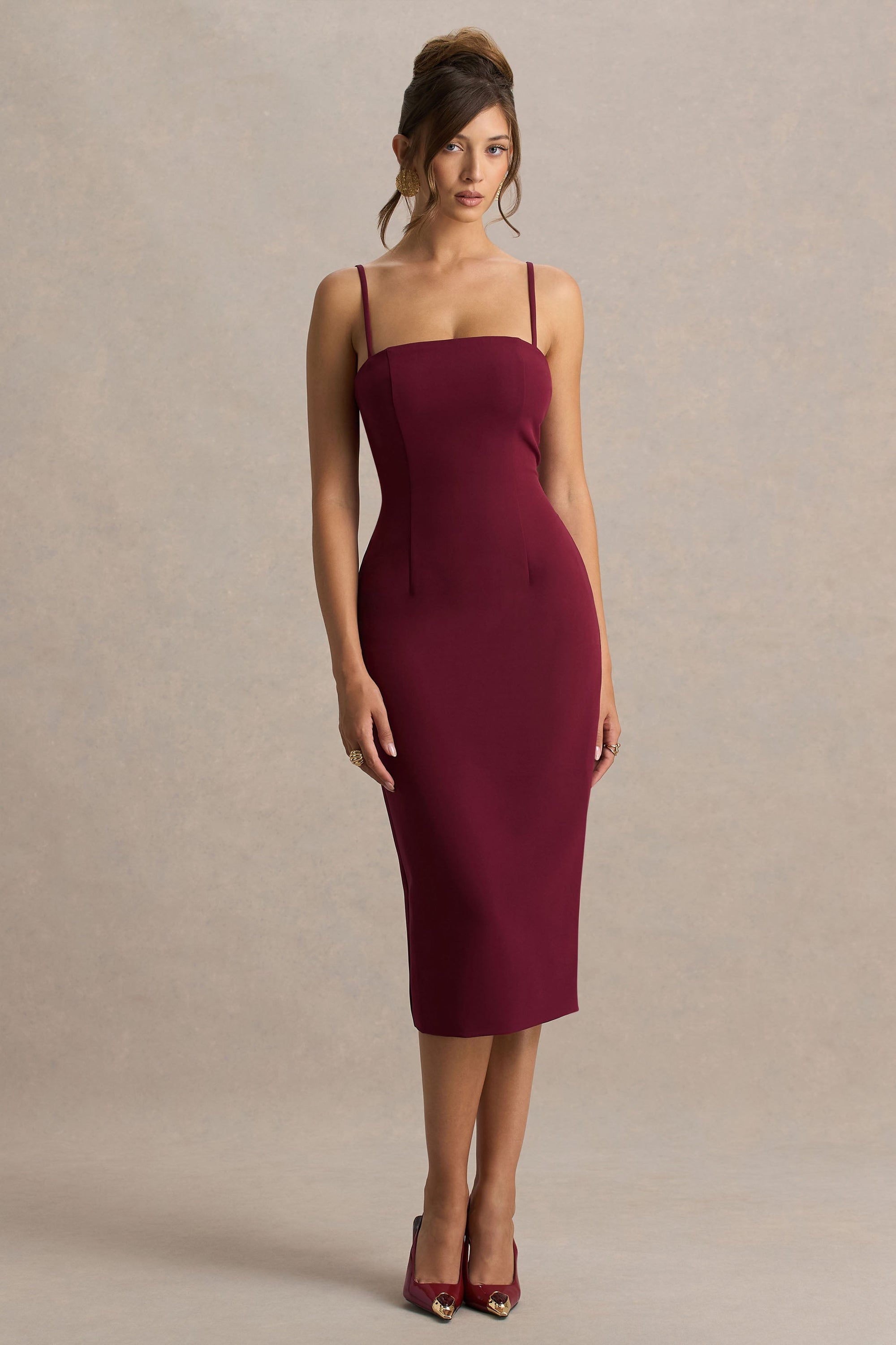 Baylor | Burgundy midiklänning med avtagbar cape