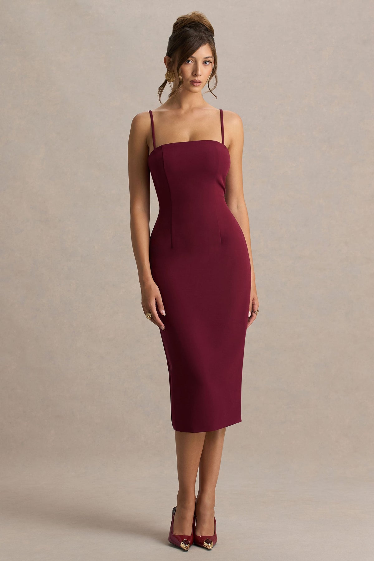 Baylor | Burgundy midiklänning med avtagbar cape
