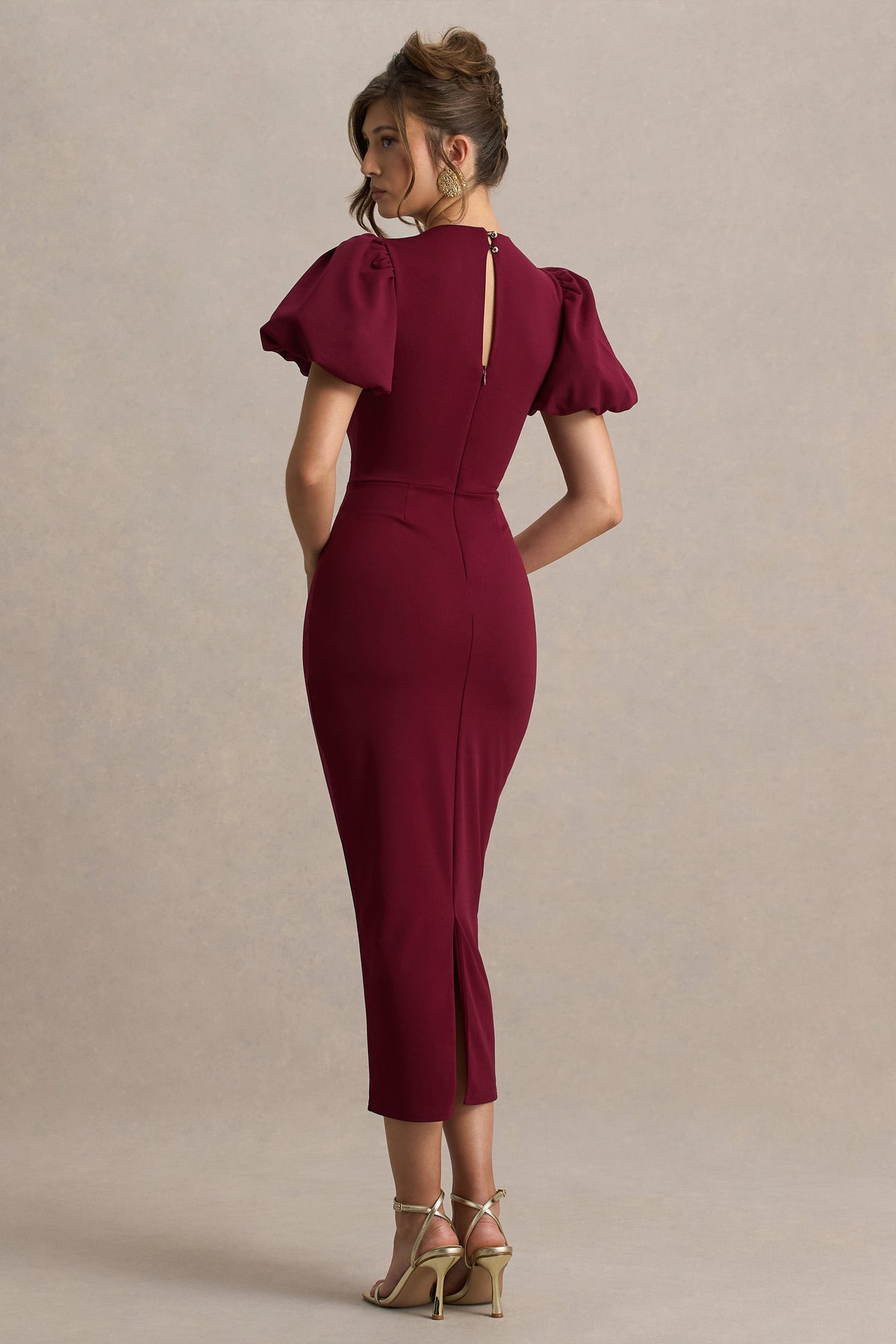Dakota | Burgundy midiklänning med puffärm