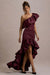 Ruby | Burgundy långkjol i satin med high-low fåll